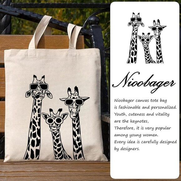 Brand New Giraffe Canvas Tote 15.7in Women's Durable Shoulder Bag - Picture 2 of 7